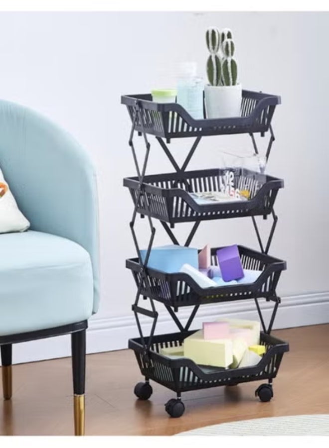 رافين 4 طبقات المنزلية متعددة الأغراض تخزين المنظم طوي المنقولة المطبخ الخضار والفواكه تخزين الرف 35x26x71 سم - Image 1