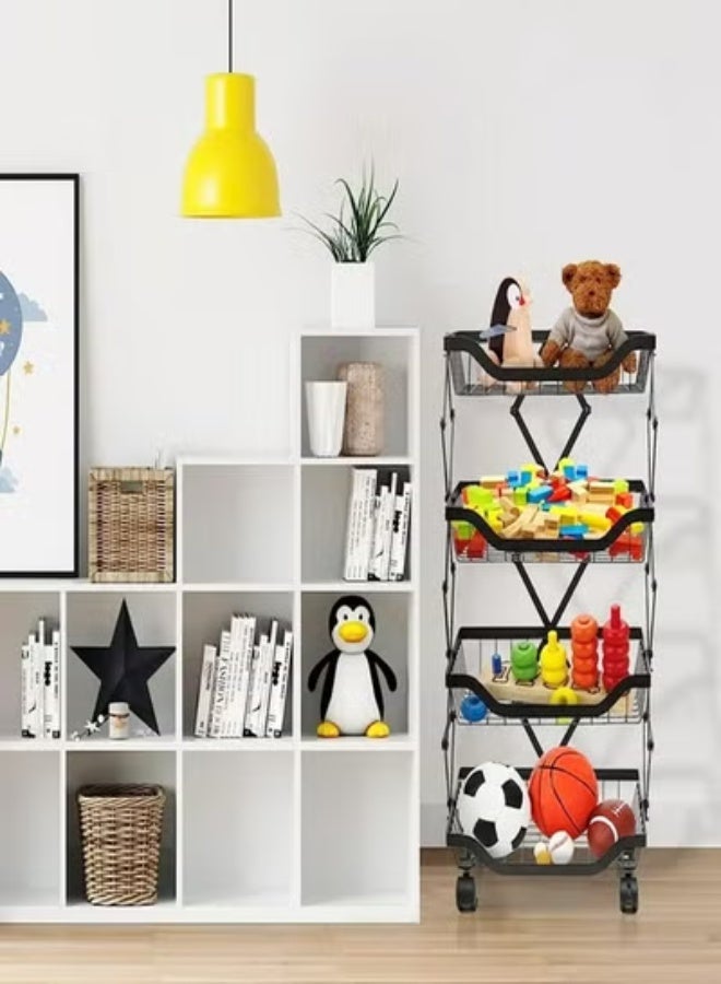 رافين 4 طبقات المنزلية متعددة الأغراض تخزين المنظم طوي المنقولة المطبخ الخضار والفواكه تخزين الرف 35x26x71 سم - Image 2