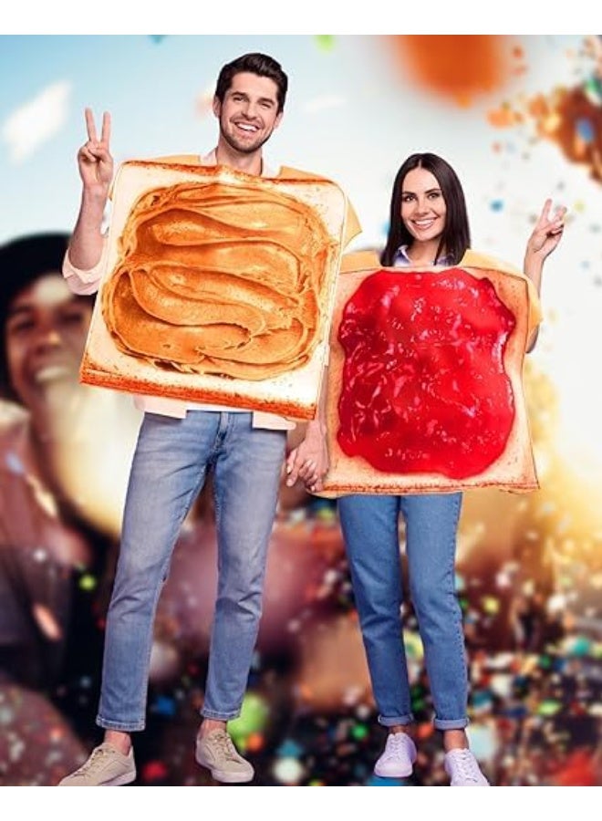 SYOSI 2Pcs Couple Halloween Costumes, Peanut Butter and Jelly Costume Set, Halloween Outfit with Bread Slice Design, PBJ Food Cosplay for Adults, Matching Party Dress-Up for Theme Events (Brown/Yellow) - Image 5