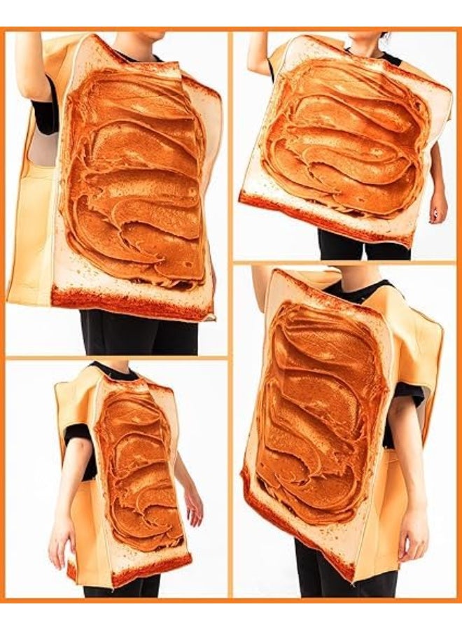 SYOSI 2Pcs Couple Halloween Costumes, Peanut Butter and Jelly Costume Set, Halloween Outfit with Bread Slice Design, PBJ Food Cosplay for Adults, Matching Party Dress-Up for Theme Events (Brown/Yellow) - Image 4