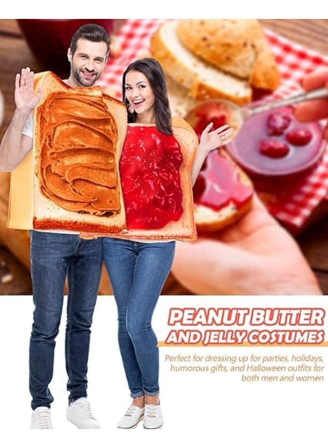 SYOSI 2Pcs Couple Halloween Costumes, Peanut Butter and Jelly Costume Set, Halloween Outfit with Bread Slice Design, PBJ Food Cosplay for Adults, Matching Party Dress-Up for Theme Events (Brown/Yellow) - Image 2