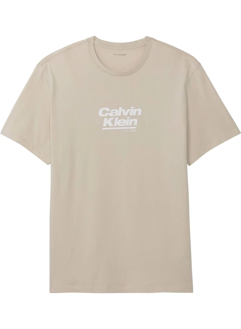 Calvin Klein Jeans Oatmeal Logo Graphic Crew Neck T-Shirt for Men | Best Price UAE