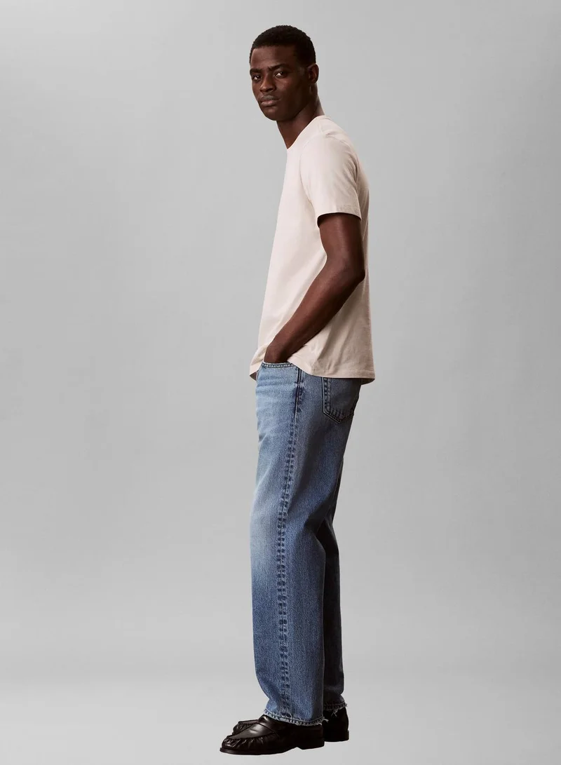 Calvin Klein Jeans Oatmeal Logo Graphic Crew Neck T-Shirt for Men | Best Price UAE