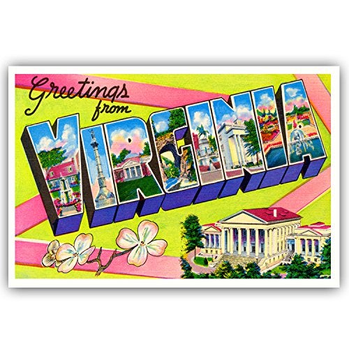 Postcard Fair GREETINGS FROM VIRGINIA vintage reprint postcard set of 20 identical postcards. Large letter US state name post card pack (ca. 1930's-1940's). Made in USA. - Image 3