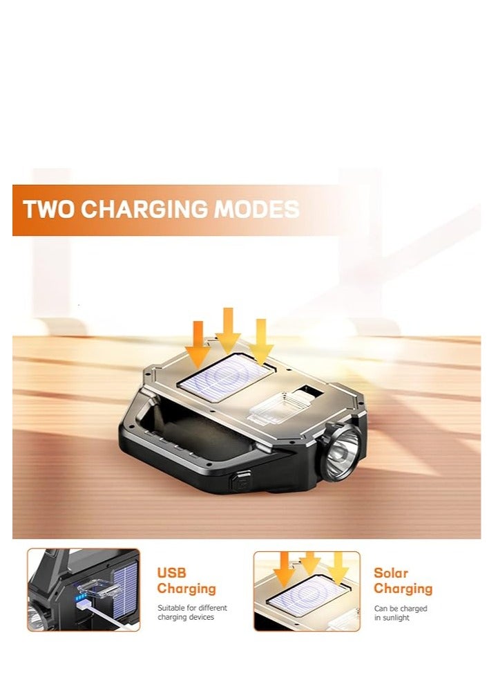 Solar Handheld Flashlight with USB Cable, 6 Modes Rechargeable Multifunction Lights Super Bright LED Searchlight, Lightweight Waterproof Portable Spotlight for Outdoor Camping Emergencies - Image 2