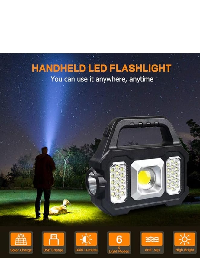 Solar Handheld Flashlight with USB Cable, 6 Modes Rechargeable Multifunction Lights Super Bright LED Searchlight, Lightweight Waterproof Portable Spotlight for Outdoor Camping Emergencies - Image 5