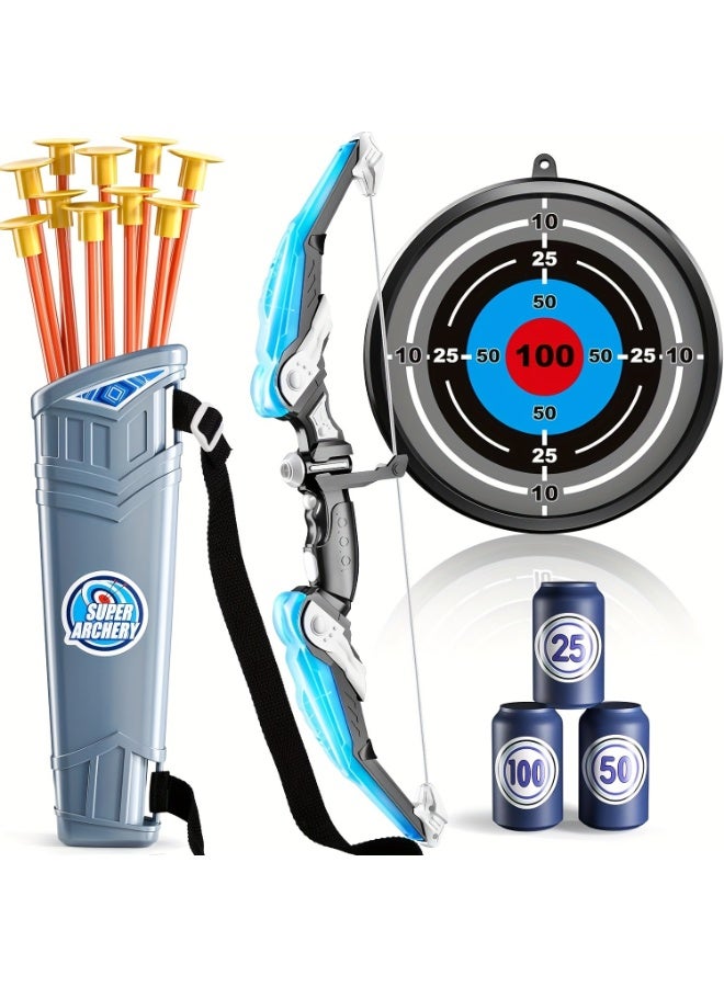 YelaJoy Kids Bow and Arrow Toy Set LED Light Up Archery Toys Outdoor Indoor Shooting Games Toys Boys Girls Birthday Gifts Blue Light Bow and Arrow - Image 1