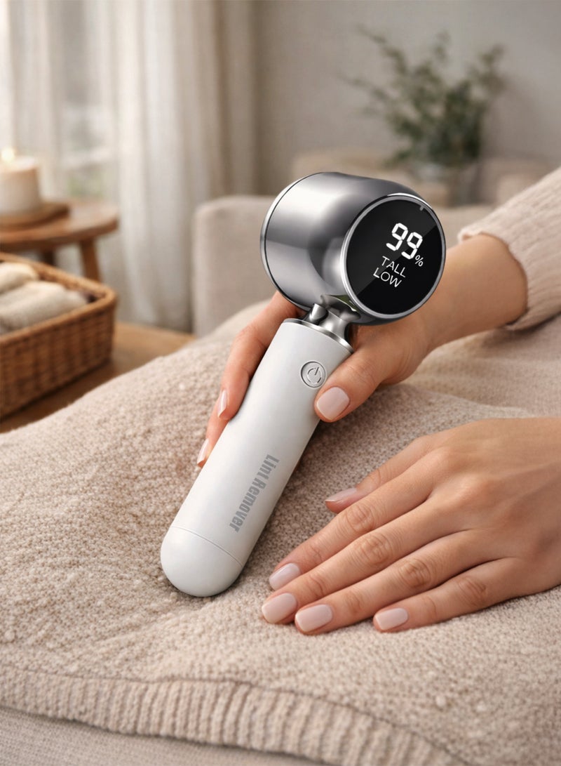 Toshionics Lint Remover, Rechargeable Fabric Pill Shaver with LED Smart Display, For Carpet Couch Clothing Furniture Lint Balls Bobbles, Lint Roller and Sweater Defuzzer with 6-Blade Rotary, Type-C Fast Charging, Nano White - Image 1