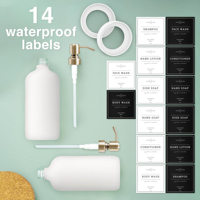 Vine Creations White Glass Soap Dispenser, 2 Pack Kitchen Soap Dispenser Set with Stainless Steel Pump, 16 oz Dish Soap and Hand Soap Dispensers for Bathroom with Waterproof Labels - Image 5
