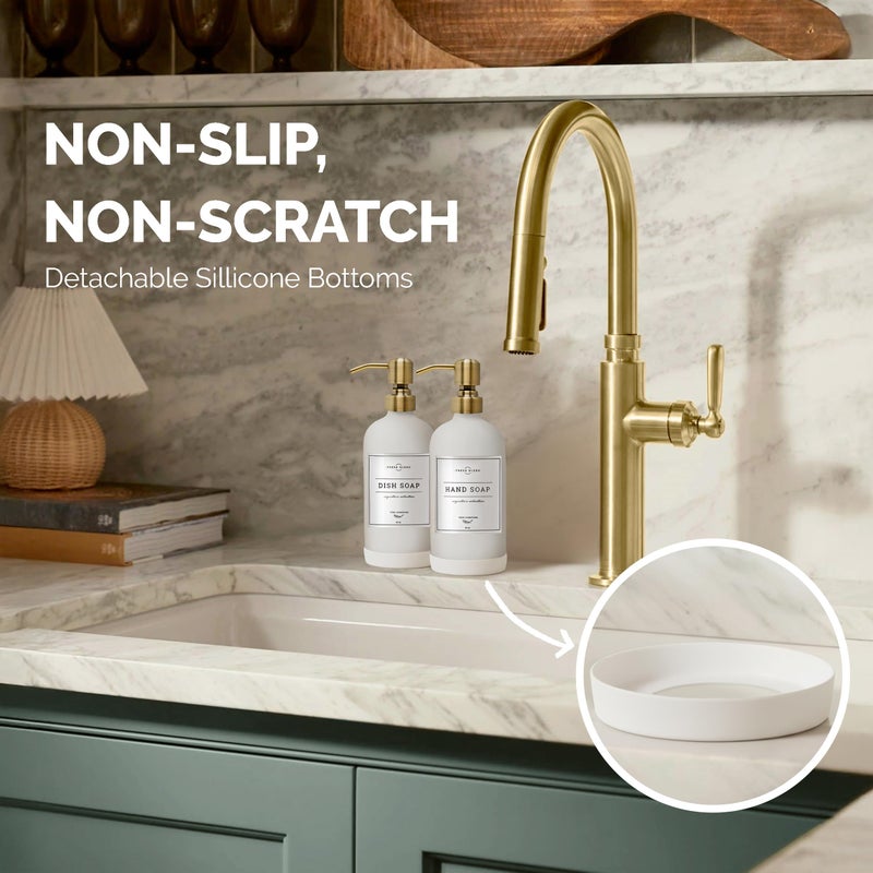 Vine Creations White Glass Soap Dispenser, 2 Pack Kitchen Soap Dispenser Set with Stainless Steel Pump, 16 oz Dish Soap and Hand Soap Dispensers for Bathroom with Waterproof Labels - Image 3