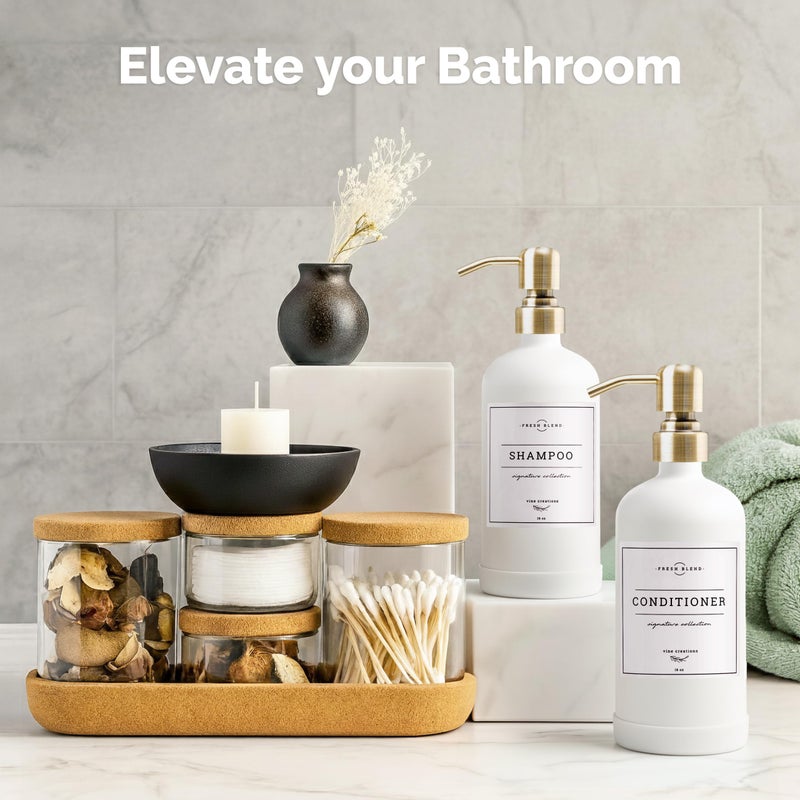 Vine Creations White Glass Soap Dispenser, 2 Pack Kitchen Soap Dispenser Set with Stainless Steel Pump, 16 oz Dish Soap and Hand Soap Dispensers for Bathroom with Waterproof Labels - Image 4