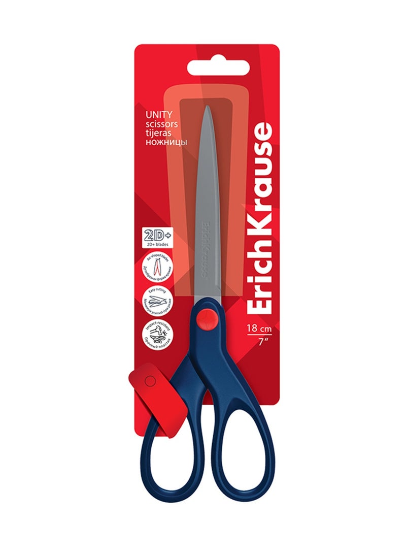 ErichKrause 1-Piece Unity Stainless Steel Scissors 18cm Size With Blue Handles - Image 1