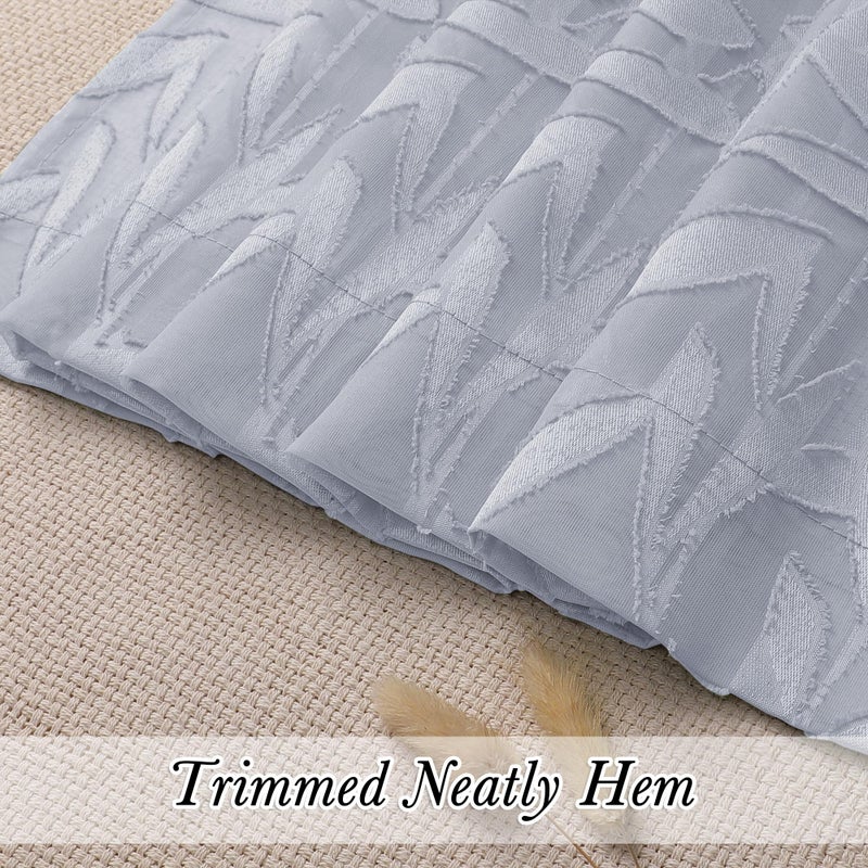 Lecloud Leia Sheer Light Grey Window Curtains for Kitchen 14 Inch Length 2 PCS, Dual Rod Pockets Window Living Room Curtain Valance, Jacquard Clip Textured Leaf Short Bedroom Drapes, 40 W x 14 L - Image 4