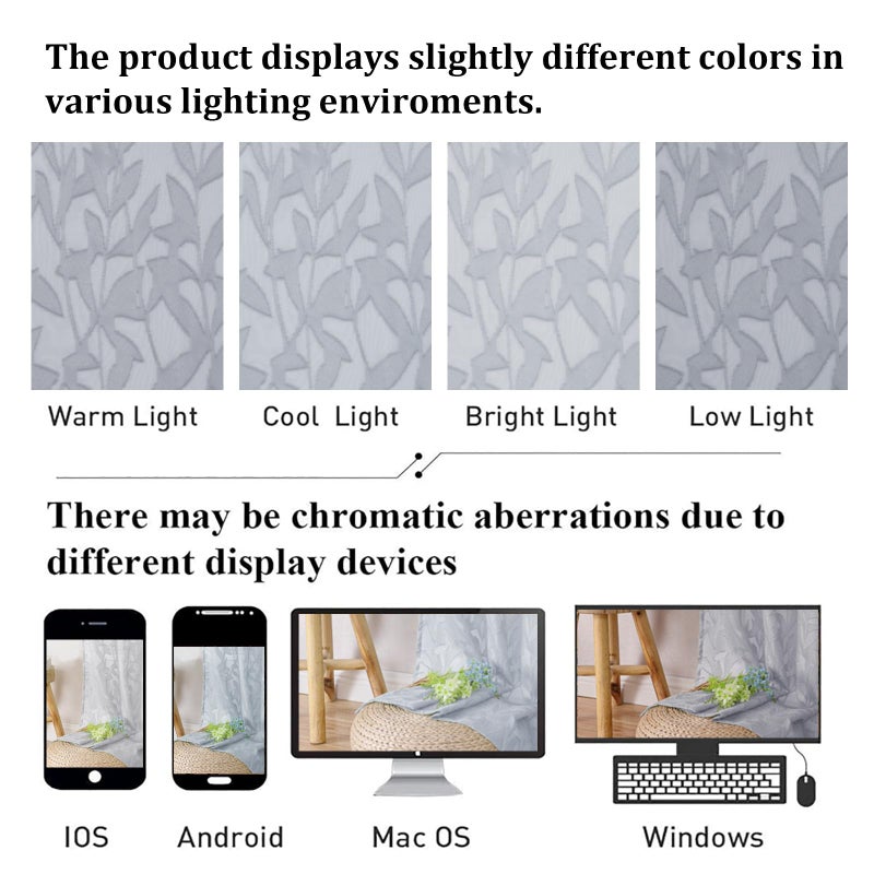 Lecloud Leia Sheer Light Grey Window Curtains for Kitchen 14 Inch Length 2 PCS, Dual Rod Pockets Window Living Room Curtain Valance, Jacquard Clip Textured Leaf Short Bedroom Drapes, 40 W x 14 L - Image 5