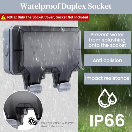 Serplex® 146 Type Double Socket Switch Cover with Flip Up Lid Compatible with Duplex Receptacle Outlet Cover for 86mm×146mm Faceplate Waterproof Cover for Electric Switch Socket (Socket Not Included) - Image 5