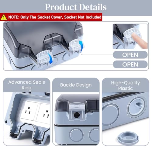 Serplex® 146 Type Double Socket Switch Cover with Flip Up Lid Compatible with Duplex Receptacle Outlet Cover for 86mm×146mm Faceplate Waterproof Cover for Electric Switch Socket (Socket Not Included) - Image 2
