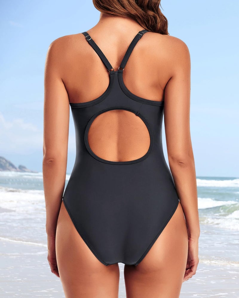 Tempt Me Black Athletic One Piece Swimsuits for Women Training Sport Tummy Control Bathing Suits X-Small - Image 2