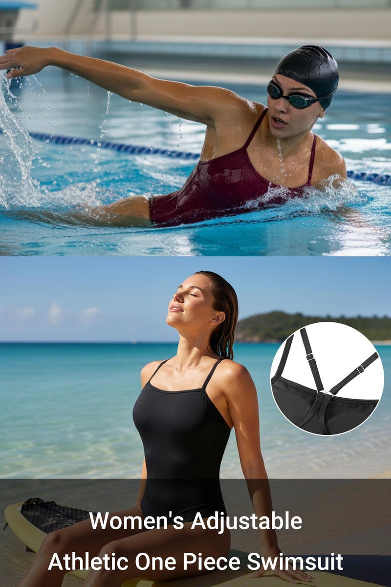 Tempt Me Black Athletic One Piece Swimsuits for Women Training Sport Tummy Control Bathing Suits X-Small - Image 5