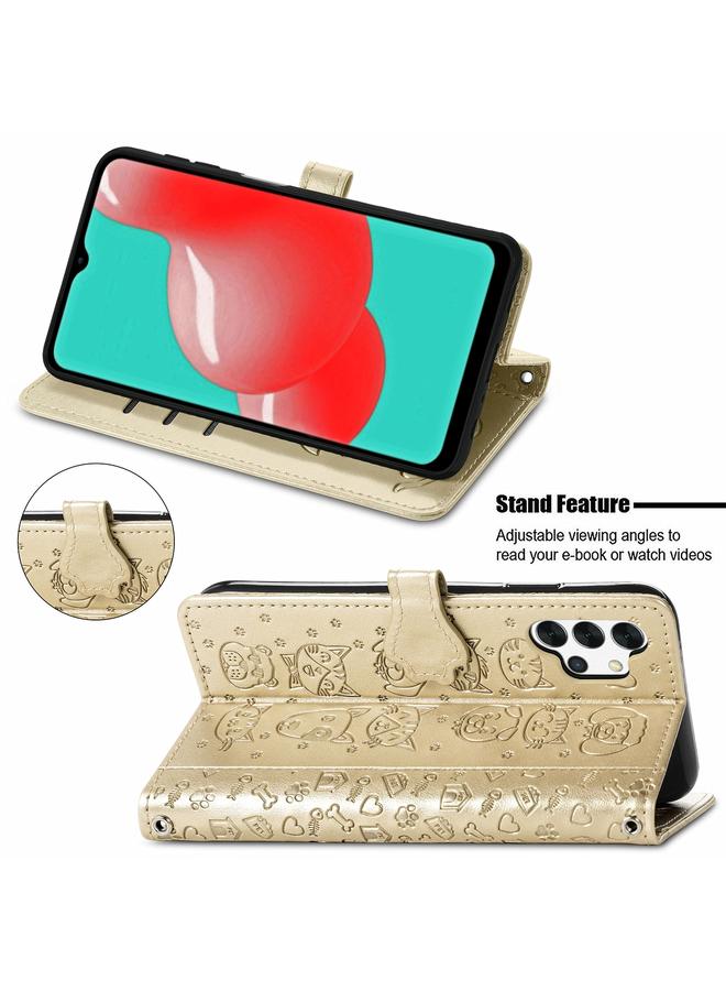 اس-توب جراب جلدي أفقي قابل للطي بتصميم قطة وكلب لطيف مع حامل وفتحات للبطاقات ومحفظة وحزام كتف وغطاء للبطاقات - Image 4