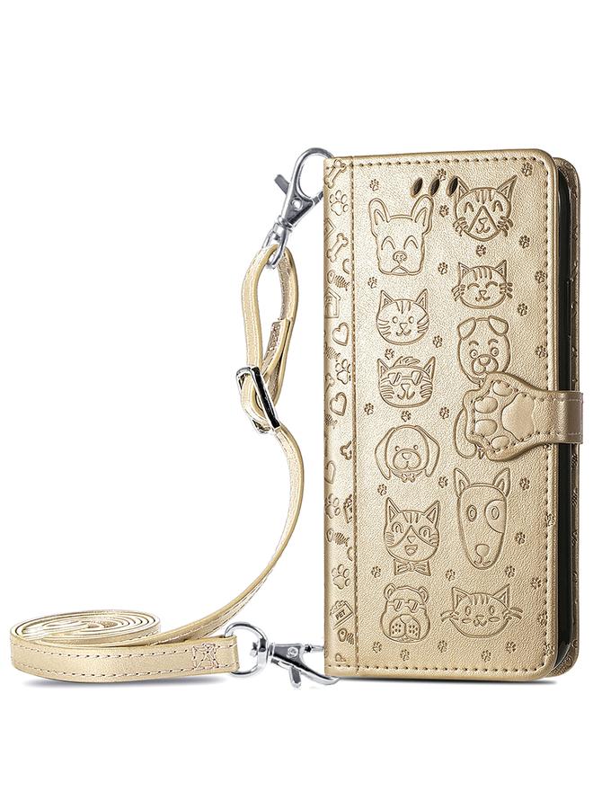 اس-توب جراب جلدي أفقي قابل للطي بتصميم قطة وكلب لطيف مع حامل وفتحات للبطاقات ومحفظة وحزام كتف وغطاء للبطاقات - Image 1