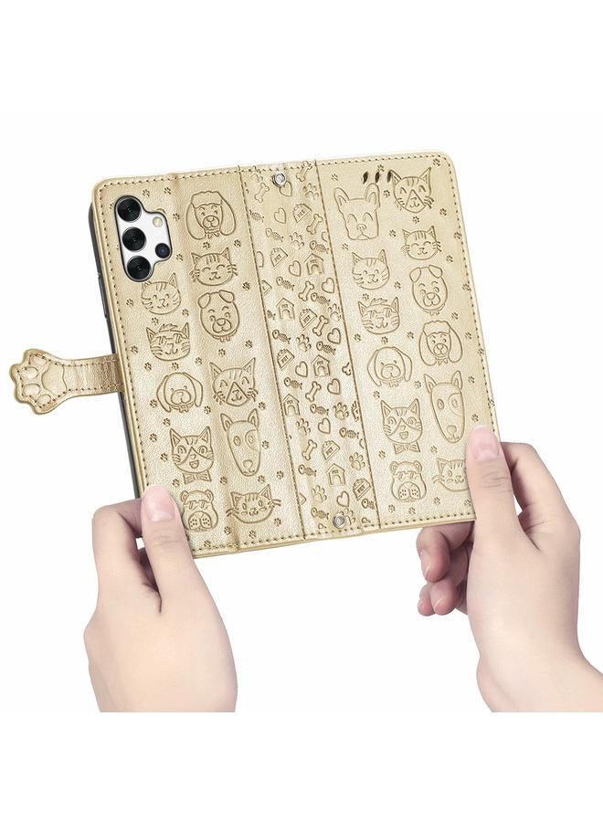 اس-توب جراب جلدي أفقي قابل للطي بتصميم قطة وكلب لطيف مع حامل وفتحات للبطاقات ومحفظة وحزام كتف وغطاء للبطاقات - Image 5