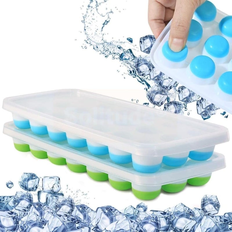HavenFlix 2 pcs 21 Cavity Pop Up Ice Cube Trays for Freezer with Lid with Easy Release Flexible Silicone Bottom Stackable BPA Free Food Grade for Convenient Freezer Ice Making Multi - Image 1