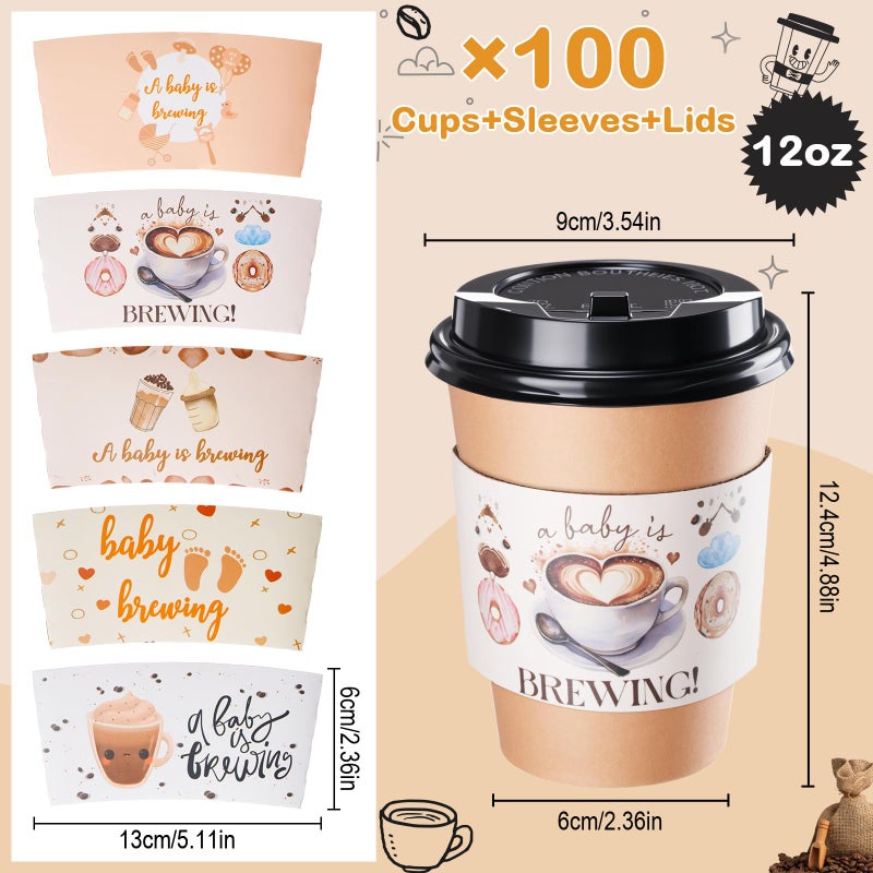 Remerry 50 Pack 12 oz Paper Disposable Coffee Cups with Lids and Sleeves, Paper Coffee Cups, Holiday Hot Cold Tea Cup, Drinking Mugs for Mardi Gras Easter Birthday Party Supplies - Image 3