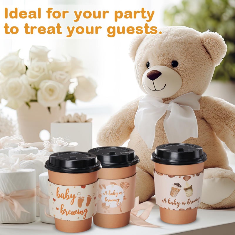Remerry 50 Pack 12 oz Paper Disposable Coffee Cups with Lids and Sleeves, Paper Coffee Cups, Holiday Hot Cold Tea Cup, Drinking Mugs for Mardi Gras Easter Birthday Party Supplies - Image 4