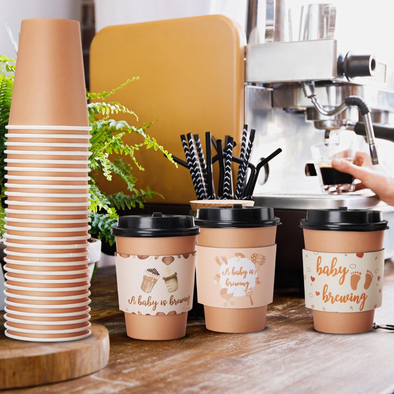 Remerry 50 Pack 12 oz Paper Disposable Coffee Cups with Lids and Sleeves, Paper Coffee Cups, Holiday Hot Cold Tea Cup, Drinking Mugs for Mardi Gras Easter Birthday Party Supplies - Image 5