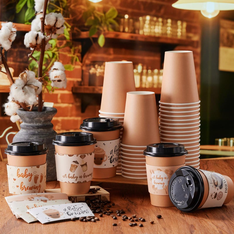 Remerry 50 Pack 12 oz Paper Disposable Coffee Cups with Lids and Sleeves, Paper Coffee Cups, Holiday Hot Cold Tea Cup, Drinking Mugs for Mardi Gras Easter Birthday Party Supplies - Image 2