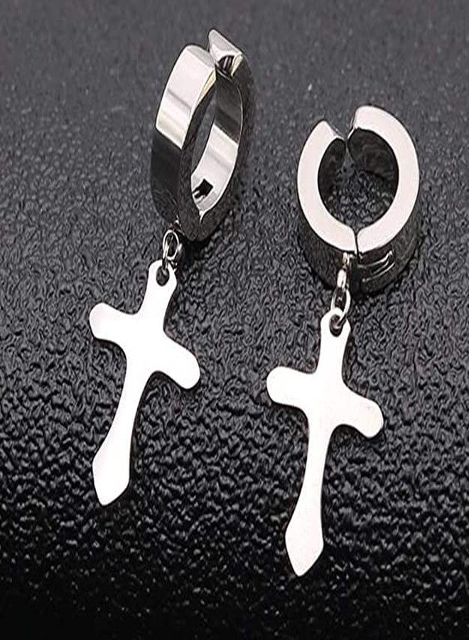 VIEN 3 Pairs Non-Piercing Clip On Cross Earrings Set for Boys Girls Mens Womens Stainless Steel Huggie Earring - Image 5