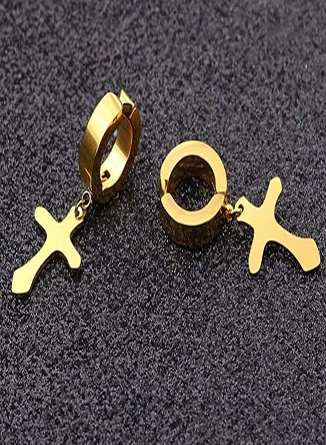 VIEN 3 Pairs Non-Piercing Clip On Cross Earrings Set for Boys Girls Mens Womens Stainless Steel Huggie Earring - Image 4