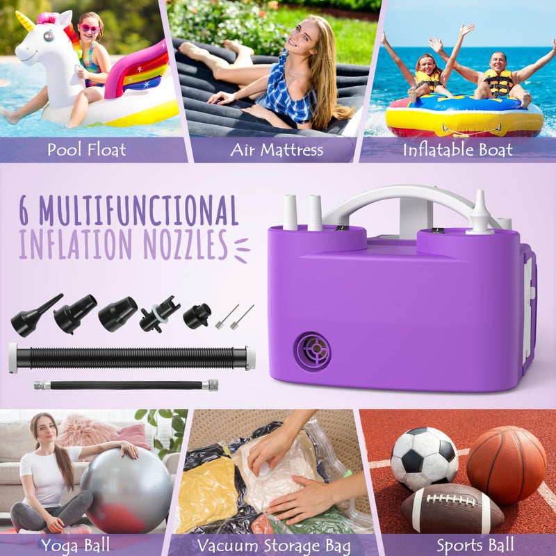 Wotalk 4-in-1 Electric Balloon Pump for All Balloons, Inflatables, and Sports Balls, Triple Inflating Ports for Latex Foil 260q Mylar Balloon, Inflator Deflator for Air Mattresses Pool Floats Yoga Balls - Image 5