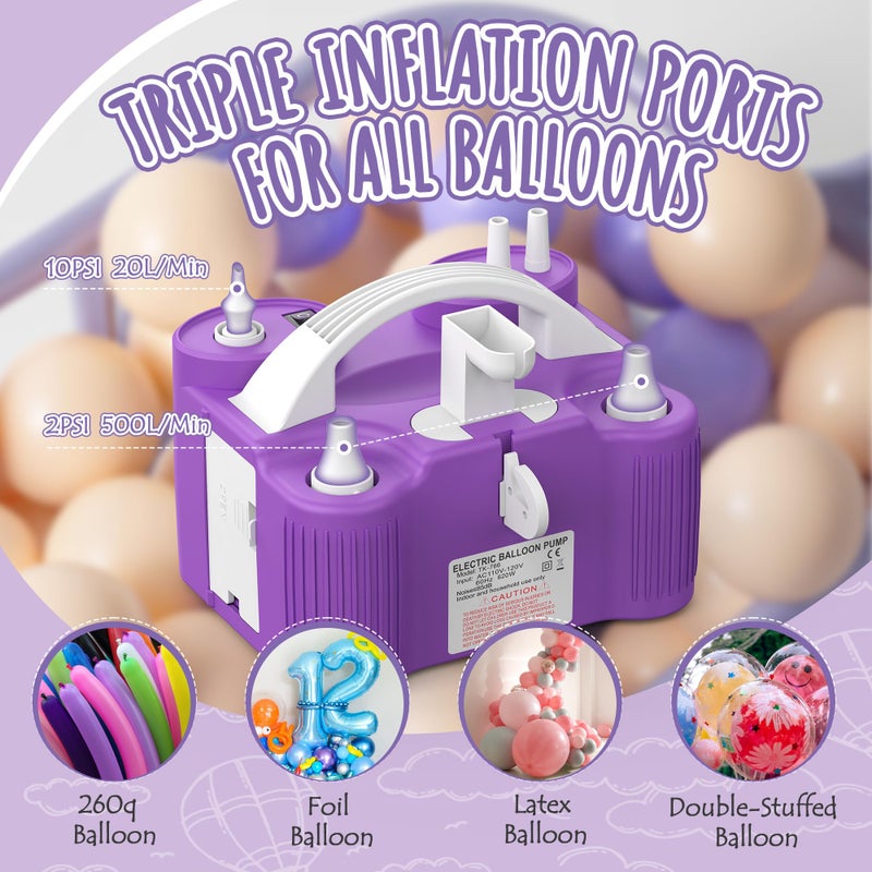 Wotalk 4-in-1 Electric Balloon Pump for All Balloons, Inflatables, and Sports Balls, Triple Inflating Ports for Latex Foil 260q Mylar Balloon, Inflator Deflator for Air Mattresses Pool Floats Yoga Balls - Image 2