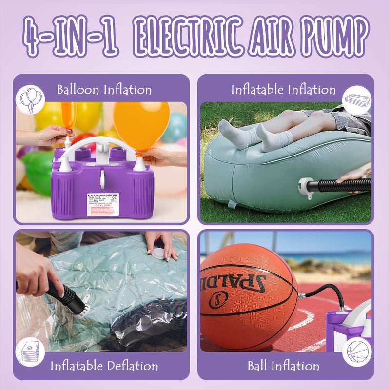 Wotalk 4-in-1 Electric Balloon Pump for All Balloons, Inflatables, and Sports Balls, Triple Inflating Ports for Latex Foil 260q Mylar Balloon, Inflator Deflator for Air Mattresses Pool Floats Yoga Balls - Image 3