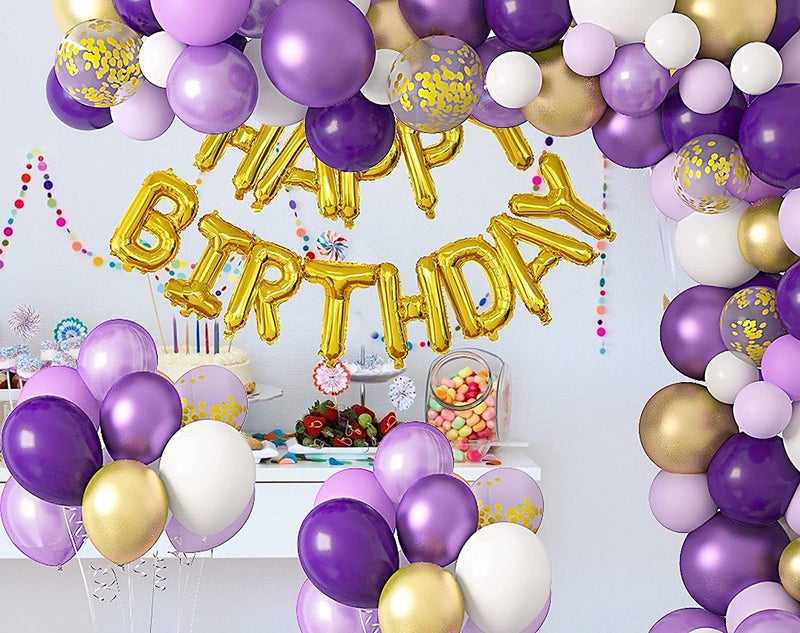 LAZYBEEE 65pcs Purple Balloons Garland Arch Kit, Purple Birthday Decorations for Women Purple and Gold Confetti Latex Balloons Happy Birthday Foil birthday Banner| Birthday Party Supplies - Image 5