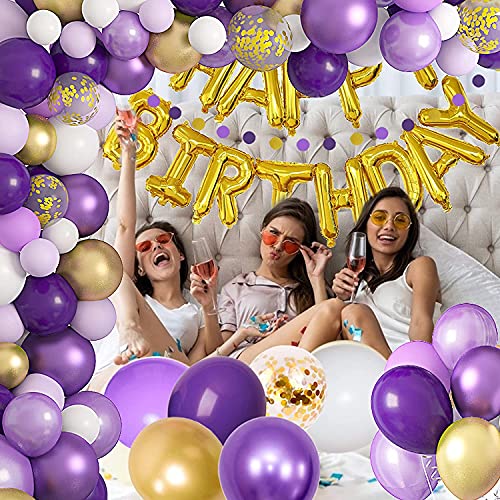 LAZYBEEE 65pcs Purple Balloons Garland Arch Kit, Purple Birthday Decorations for Women Purple and Gold Confetti Latex Balloons Happy Birthday Foil birthday Banner| Birthday Party Supplies - Image 4