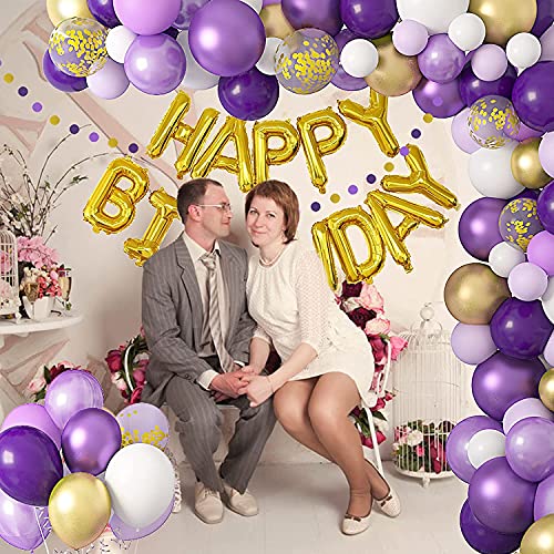 LAZYBEEE 65pcs Purple Balloons Garland Arch Kit, Purple Birthday Decorations for Women Purple and Gold Confetti Latex Balloons Happy Birthday Foil birthday Banner| Birthday Party Supplies - Image 3