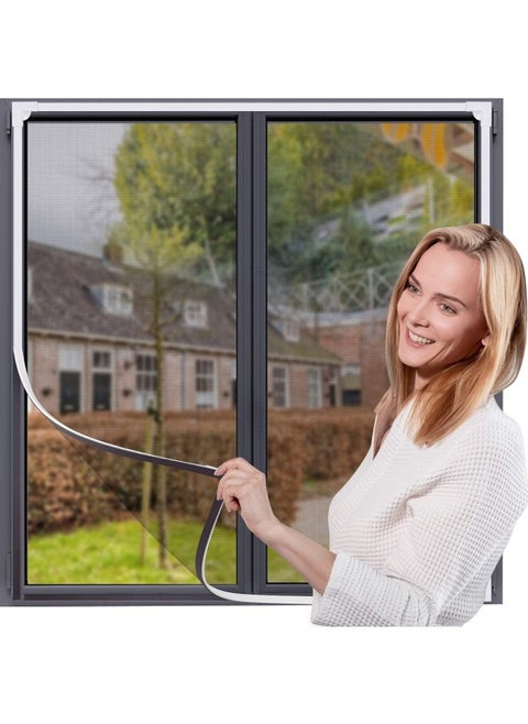 Owyr Magnetic Window Screen Adjustable Diy Window Net Fiberglass Fine Mesh Screen Protector Fits Max 44” X 48” White Window Frames