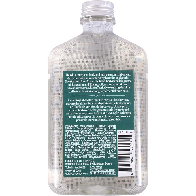 Pre De Provence Bergamot & Thyme Men's Fragrance Collection, Hair & Body Wash, 250 ML - Image 2