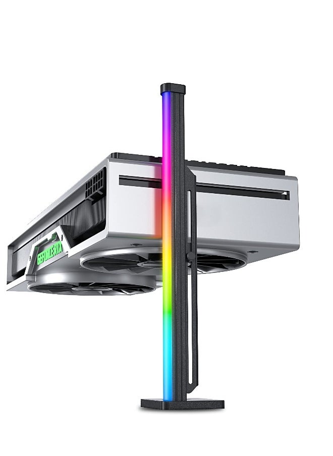 Generic Adjustable GPU Support Bracket for Graphics Card, Anti-Sag Holder with SATA Holster, Includes Flexible Silicone Rainbow Light Strip and Side Neon Lighting.  - Image 1