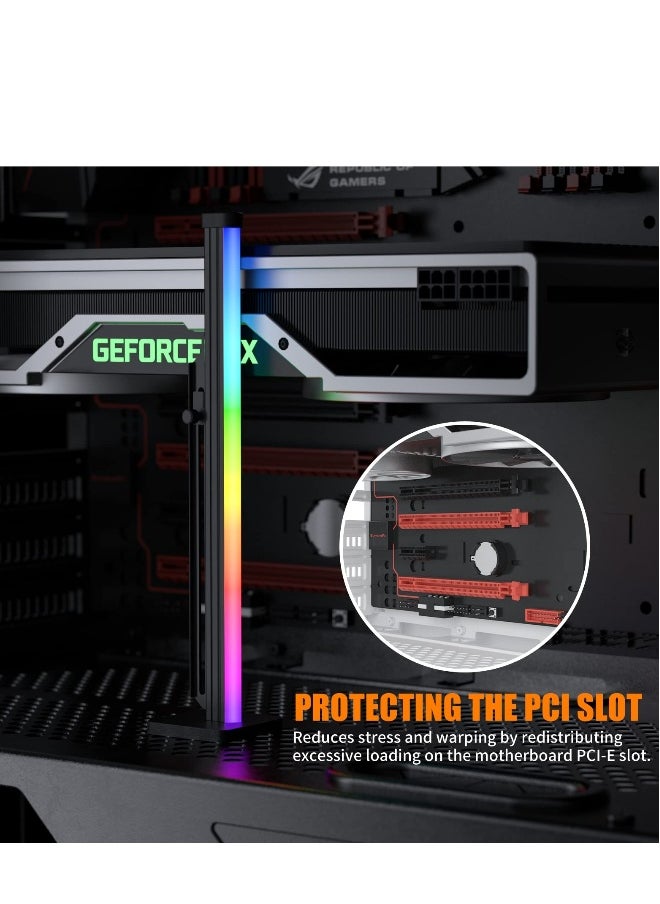 Generic Adjustable GPU Support Bracket for Graphics Card, Anti-Sag Holder with SATA Holster, Includes Flexible Silicone Rainbow Light Strip and Side Neon Lighting.  - Image 4