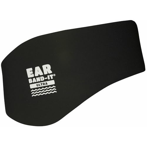 Ear Band-It شريط رأس إيرفولوشن إير باند-إت ألترا للسباحة للأطفال/البالغين - اخترعه طبيب الأنف والأذن والحنجرة - قبضة مضادة للانزلاق من النيوبرين للحماية - يتم بيع أصدقاء البوتي بشكل منفصل - كبير، أسود - Image 1