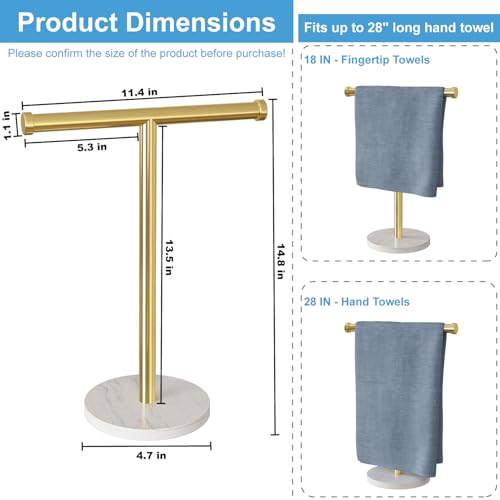 Blemoacha Hand Towel Holder,T Shape Freestanding Bath Towel Stand, Hand Towel Rack with Marble Base, Stainless Steel Standing Towel Bar for Bathroom Vanity, Kitchen Countertop (Ti Gold) - Image 2