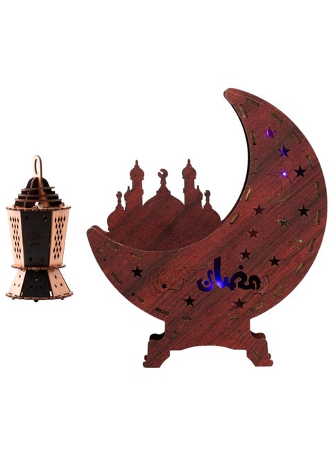 ديكورات رمضان الرائعة ديكور شهر رمضان المبارك للمنزل مضيئة ورائعة مقاس 15 سنتي + فانوس رمضان خشب مقاس 15 سنتي مضيء FDK2 (موديل 8)