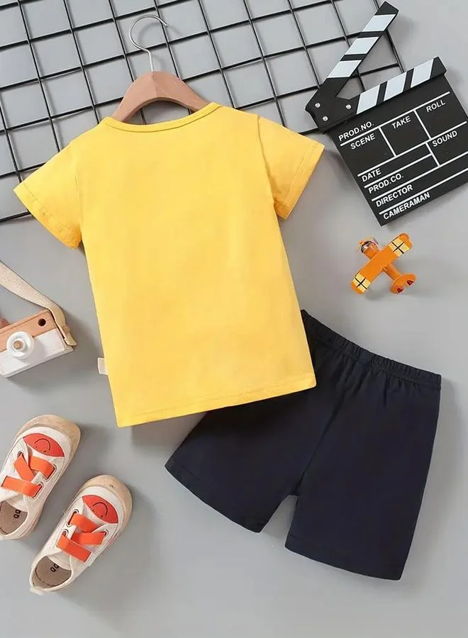 تايك تو Take Two Boys Yellow Vehicle Graphic T-Shirt and Shorts Set