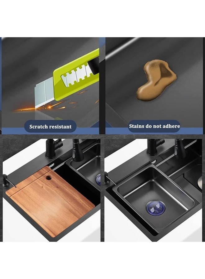 واي دي حوض مطبخ YD متعدد الوظائف مع صنبور قابل للسحب، حوض مطبخ مزدوج مع رف تجفيف، غسالة أكواب مدمجة، حوض مطبخ عصري مع ملحقات للمطبخ المنزلي - Image 3