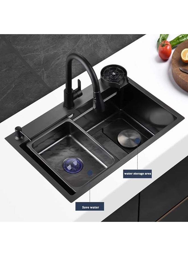 واي دي حوض مطبخ YD متعدد الوظائف مع صنبور قابل للسحب، حوض مطبخ مزدوج مع رف تجفيف، غسالة أكواب مدمجة، حوض مطبخ عصري مع ملحقات للمطبخ المنزلي - Image 5