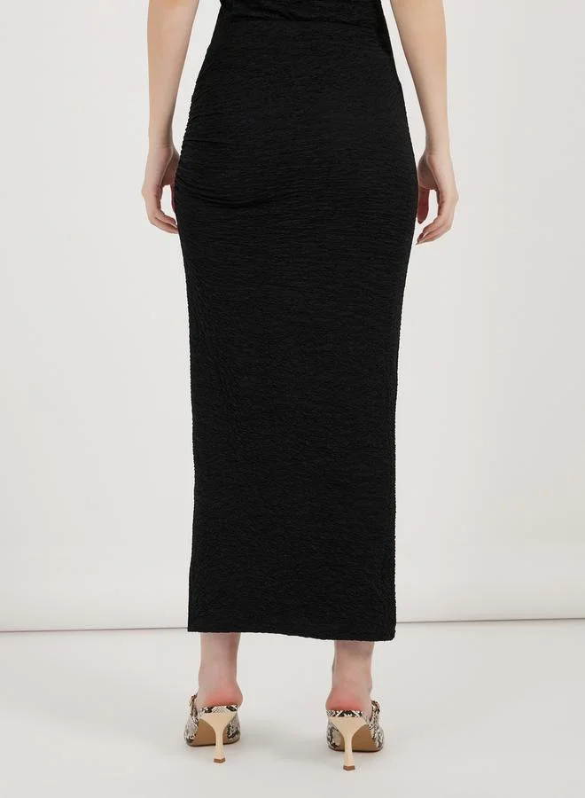 Styli Textured Knit Bodycon Maxi Skirt with Gathered Detail