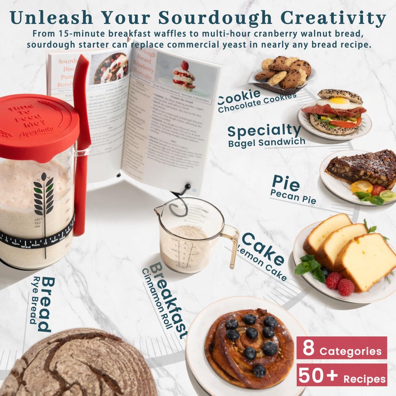 Ayerphalo Sourdough Starter Kit - 38oz with Cookbook, Measuring Cup, Spatula, Wide Mouth Jar Cover, Thermometer, Date Marked Feeding Band, Glass Jar for Baker, Bread Baking Supplies - Image 5